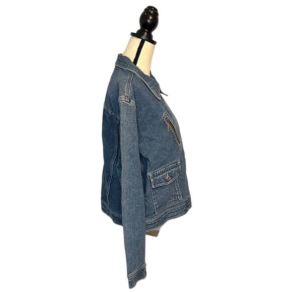 NWT Vintage Liz Claiborne Blue Denim Jacket Asymmetrical Zipper Moto Size 14 - Picture 6 of 8
